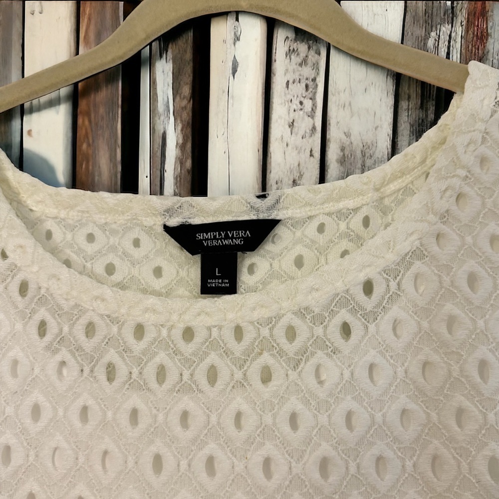 Simply Vera Vera Wang White Eyelet Layered Sleeveless Top L - Picture 9 of 16
